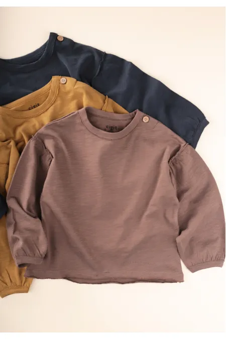 Fırçalı Rustik Uzun Kollu T-Shırt 1-7 Yaş Vizon