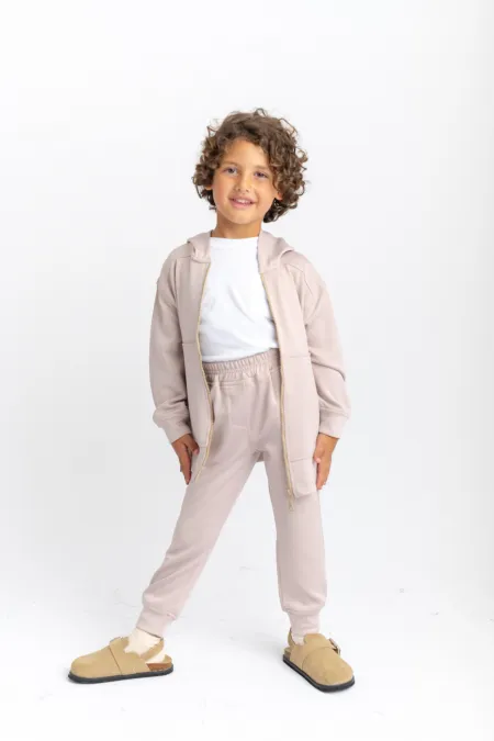 Zippered Kangaroo Pocket Set for 2-7 Years Old Beige