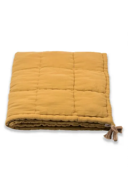 Tapis de jeu enfant en mousseline (lavée) 100 x 100 cm Jaune moutarde