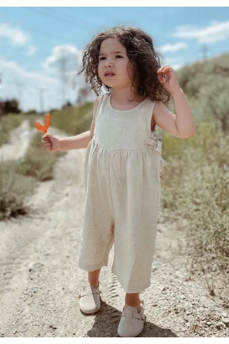 Kolsuz Bağcıklı Keten Tulum 2-6 Yaş Naturel