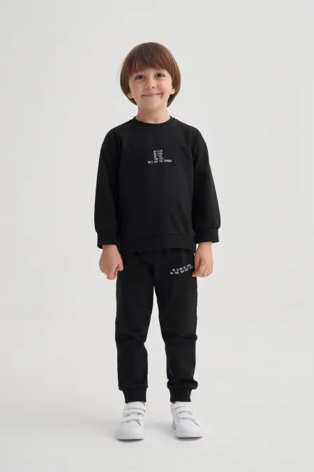 Basic Baskılı Eşofman Takım 2-7 Yaş Siyah