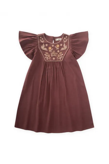 Robe en lin brodé pour enfants de 2 à 7 ans, couleur prune