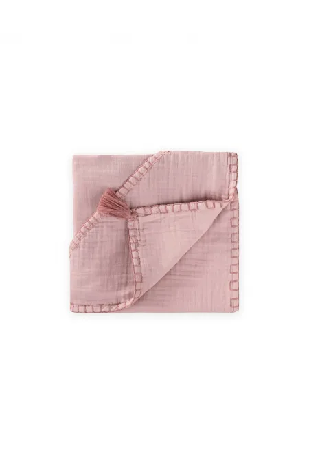 Serviette triangulaire en mousseline double épaisseur faite main (lavée) 75 x 75 cm lilas