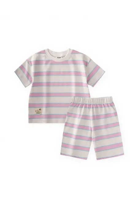 Striped Shorts Set, Ages 1-7, Powder Pink, Blue Striped