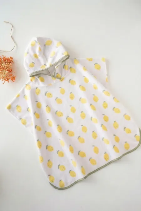 Poncho standard blanc imprimé citron