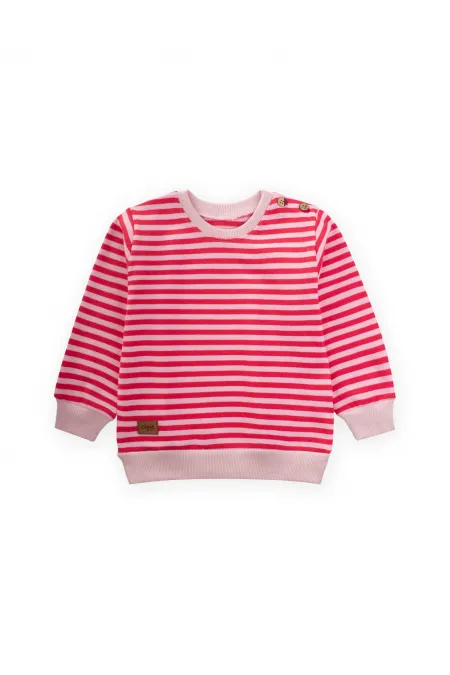 Çizgili Triko Sweatshirt 0-4 Yaş Pudra Mercan