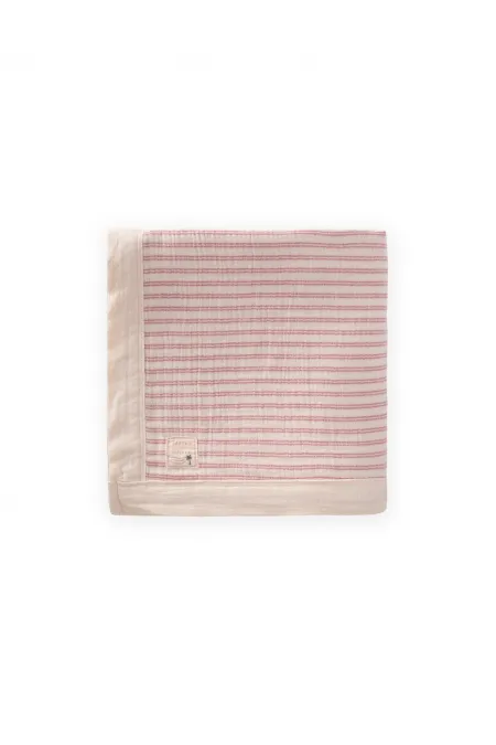 Kalın Biyeli Çift Kat Ham Battaniye 85X90 Cm Gül Kurusu Çizgili