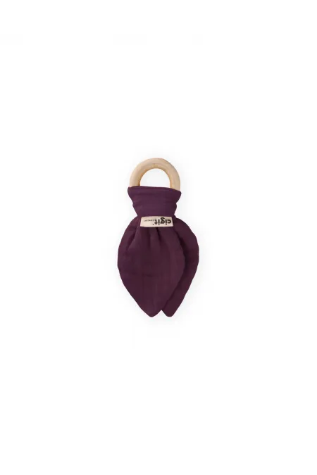 Wooden Muslin Fabric Teething Toy, Plum
