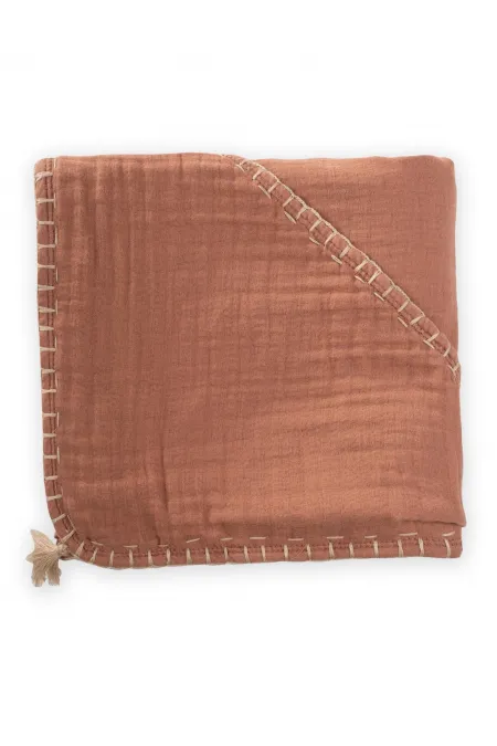 Serviette triangulaire en mousseline double épaisseur faite main (lavée) 75 x 75 cm couleur café