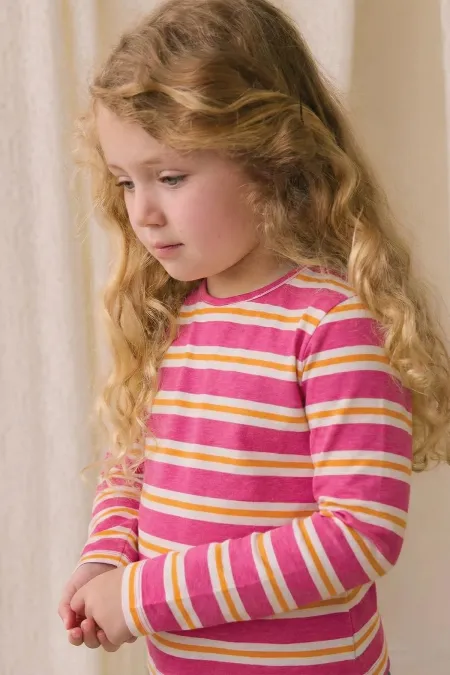 Striped Long Sleeve T-Shirt 2-8 Years Old Fuchsia Orange Striped