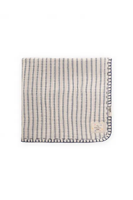 Serviette triangulaire en mousseline double épaisseur faite main (lavée) 75 x 75 cm, rayures indigo Serviette triangulaire en mousseline double épaisseur faite main (lavée) 75 x 75 cm, rayures indigo