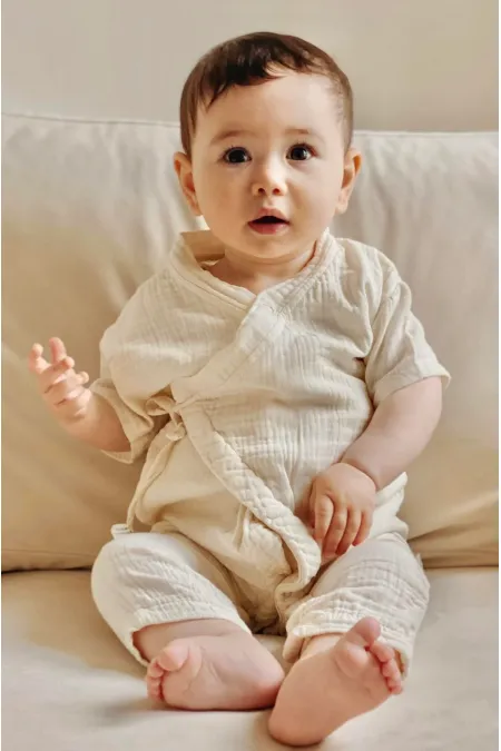 Organic Kruvaze Müslin Tulum 0-9 Ay Naturel