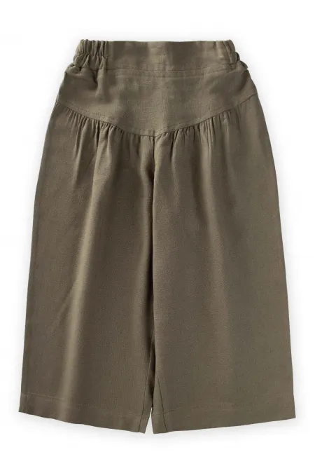 Pantalon en lin kaki vert avec corset et cordon de serrage pour enfant de 2 à 7 ans