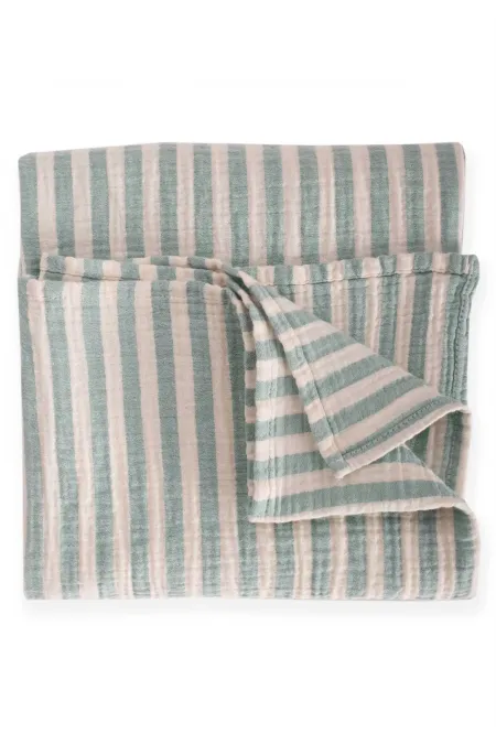 Couverture naturelle 90x100cm verte à rayures épaisses