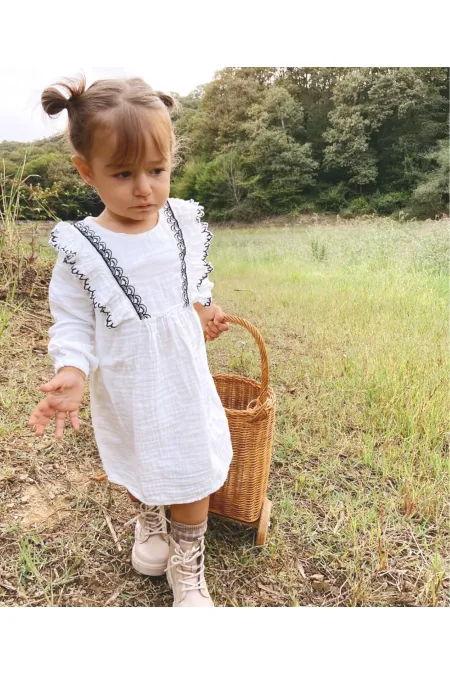Robe de saison à volants brodés, écru, 1-8 ans