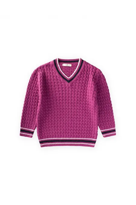 Saç Örgü V Yaka Kazak 2-9 Yaş Erguvan