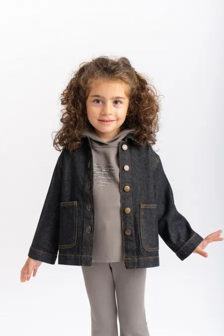 Koyu Yıkama Kot Ceket 2-7 Yaş Siyah