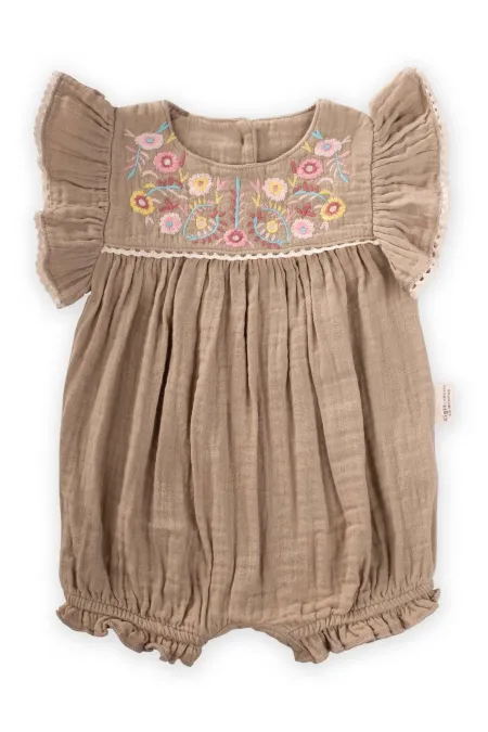 Combinaison en mousseline de soie brodée de dentelle florale, 0-3 ans, couleur vison