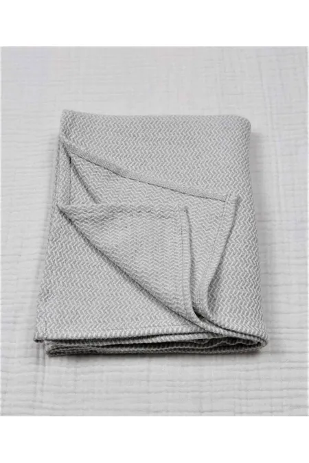 Couverture bébé en coton tissé à motifs (lavée) 93 x 100 cm +/- 3 cm Gris