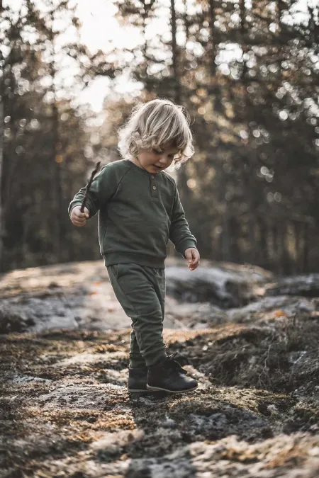 Raglan Sleeve Placket Basic Set 1-5 Years Khaki Green