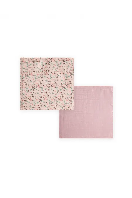 Double Muslin Mouth Cloth Set 25x25 cm Powder Pink with Floral Pattern