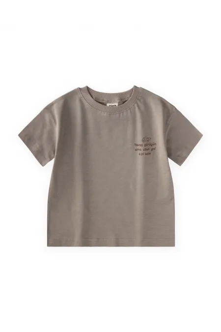 T-shirt imprimé avec slogan, 2-10 ans, taille S, couleur vison
