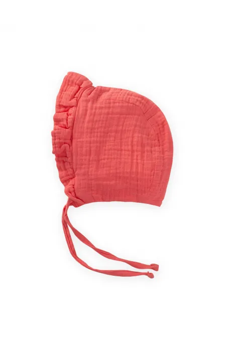 Bonnet bébé musulman à nouer et à volants, corail, 0-2 ans