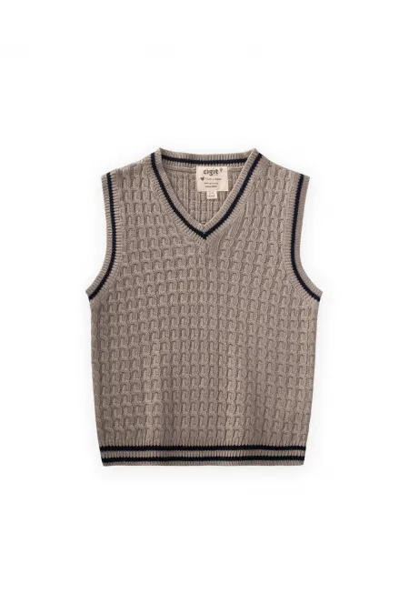 Pull en maille beige pour enfant de 3 à 9 ans