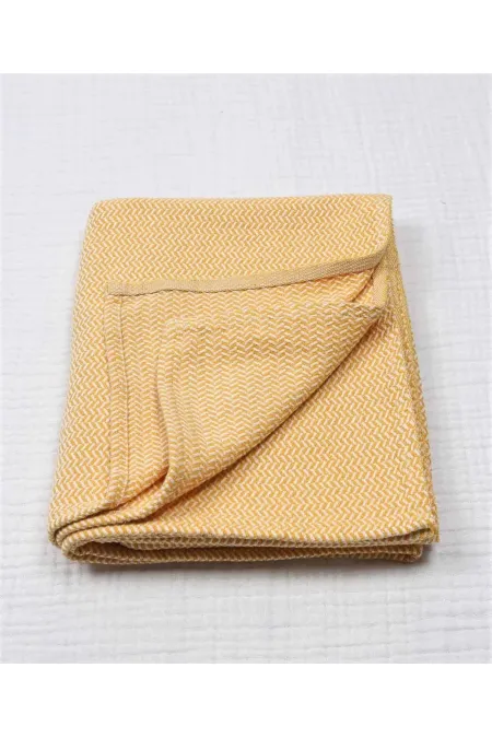 Couverture bébé en coton tissé à motifs (lavée) 93 x 100 cm +/- 3 cm Jaune moutarde