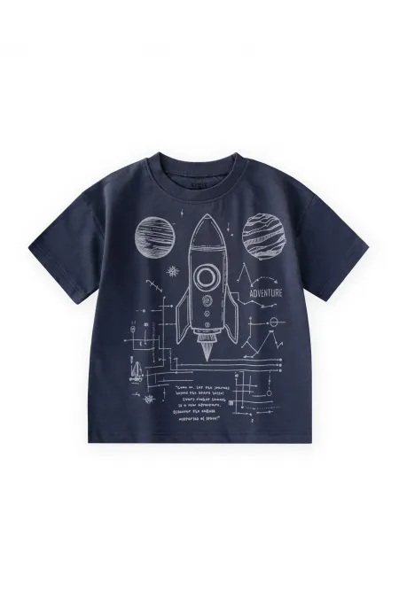 Roket Baskılı T-Shirt 2-12 Yaş Lacivert