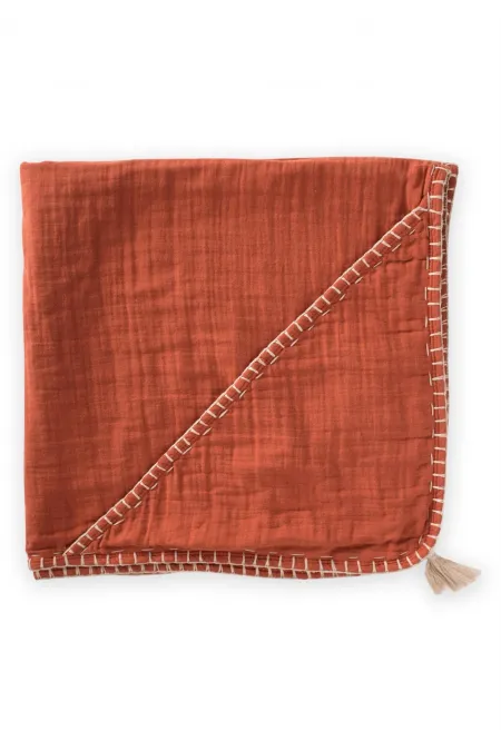 Serviette triangulaire en mousseline double épaisseur faite main (lavée) 75 x 75 cm, couleur rouille