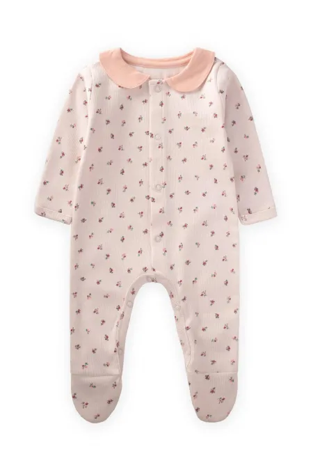 Çıtır Çiçek Desenli Bebe Yaka Tulum 0-9 Ay Ekru