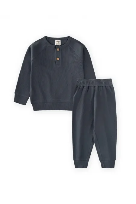 Raglan Sleeve Patchwork Boys' Basic Set, 1-5 Years, Anthracite