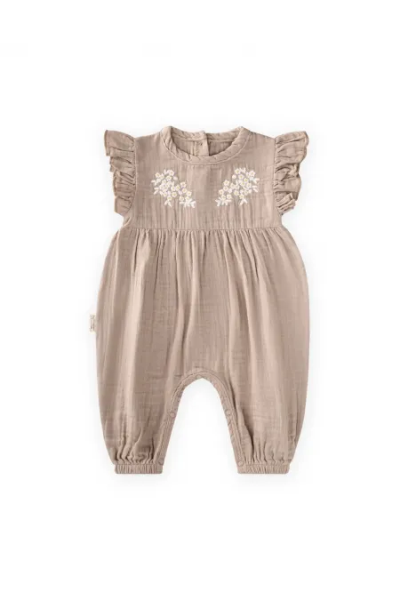 Daisy Embroidered Romper, 0-3 Years Old, Mink