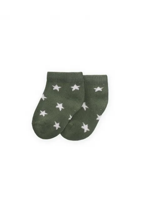 Yıldız Desenli Bebe Patik Çorabı 0-4 Yaş Haki Yeşil