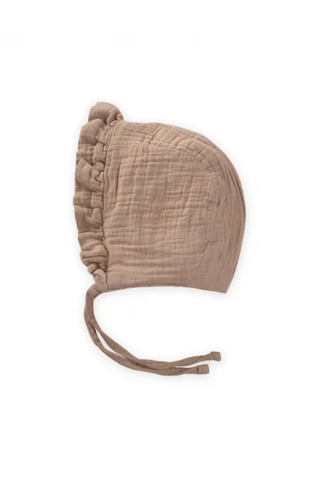 Muslim Baby Hat with Tie and Ruffle, 0-2 Years Mink