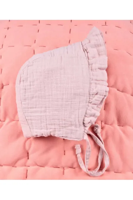 Bonnet bébé musulman à volants et à nouer, 0-2 ans, rose poudré