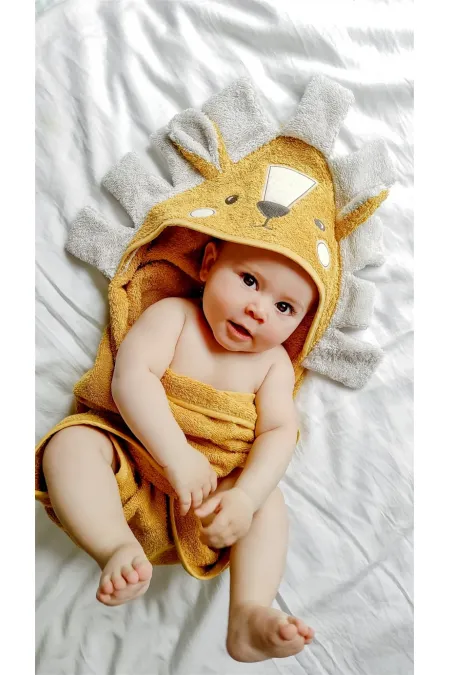 Aslan Figürlü Bebek Havlu 75x75 cm Hardal Sarı