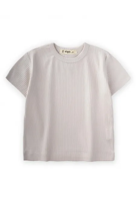 Basic Fitilli T-Shırt 1-5 Yaş Kırık Beyaz