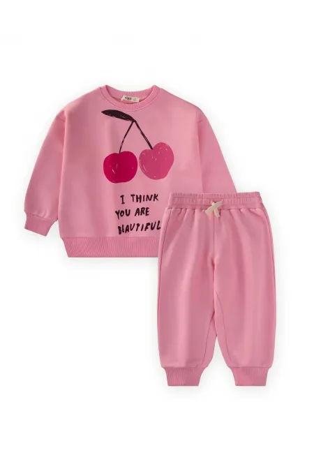 Cherry Printed Sweatshirt Set for 2-10 Years Old Pink