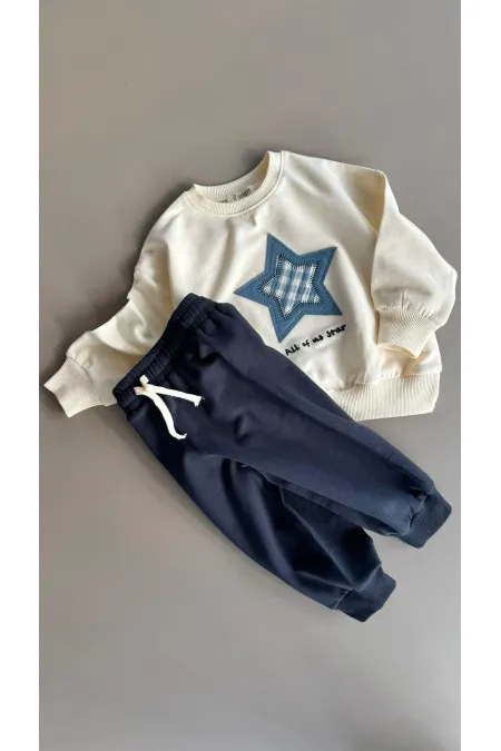 Ensemble sweat-shirt 1-7 ans écru bleu marine