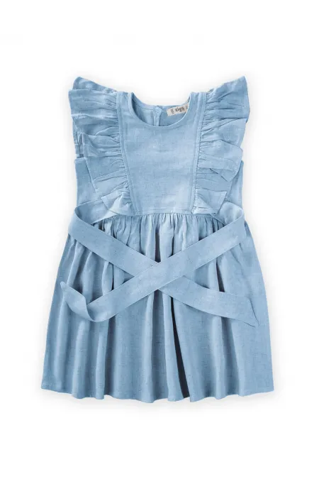 Robe en lin à nouer sur les côtés, 2-7 ans, bleue