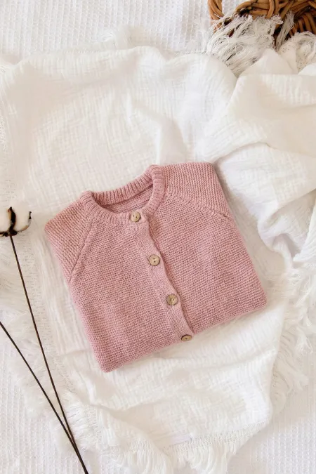 Gilet tricoté Links rose poudré pour enfant de 1 à 5 ans