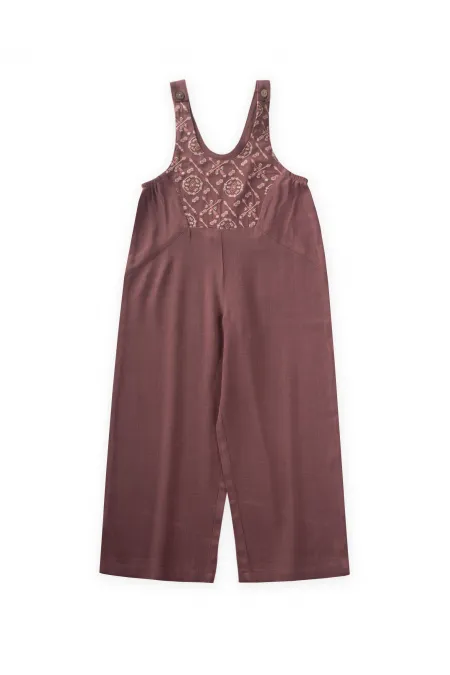 Roba Komple Nakışlı Keten Salopet 2-7 Yaş Mürdüm