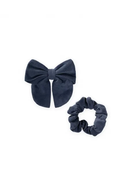 Navy Blue Hair Clip with Ribbon and Elastic