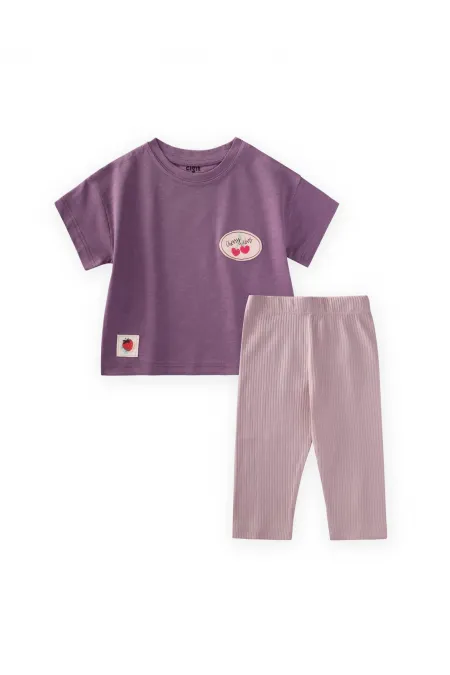 Taylı T-Shirt Takım 1-8 Yaş Mor