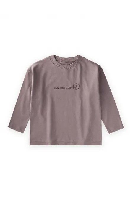 T-shirt à manches longues avec slogan, 2-10 ans, couleur cuivre.