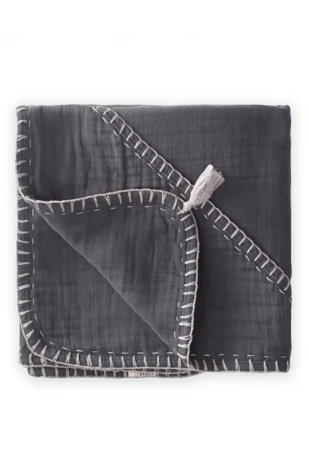 Serviette triangulaire en mousseline double épaisseur faite main (lavée) 75 x 75 cm anthracite
