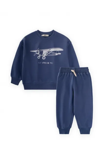 Ensemble sweat-shirt imprimé planeur pour enfants de 2 à 10 ans, bleu indigo