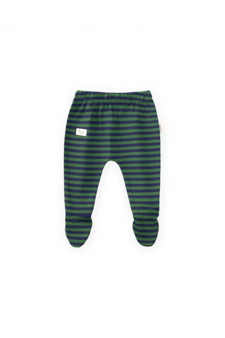 Pantalon bébé à pieds 0-6 mois kaki rayé bleu marine
